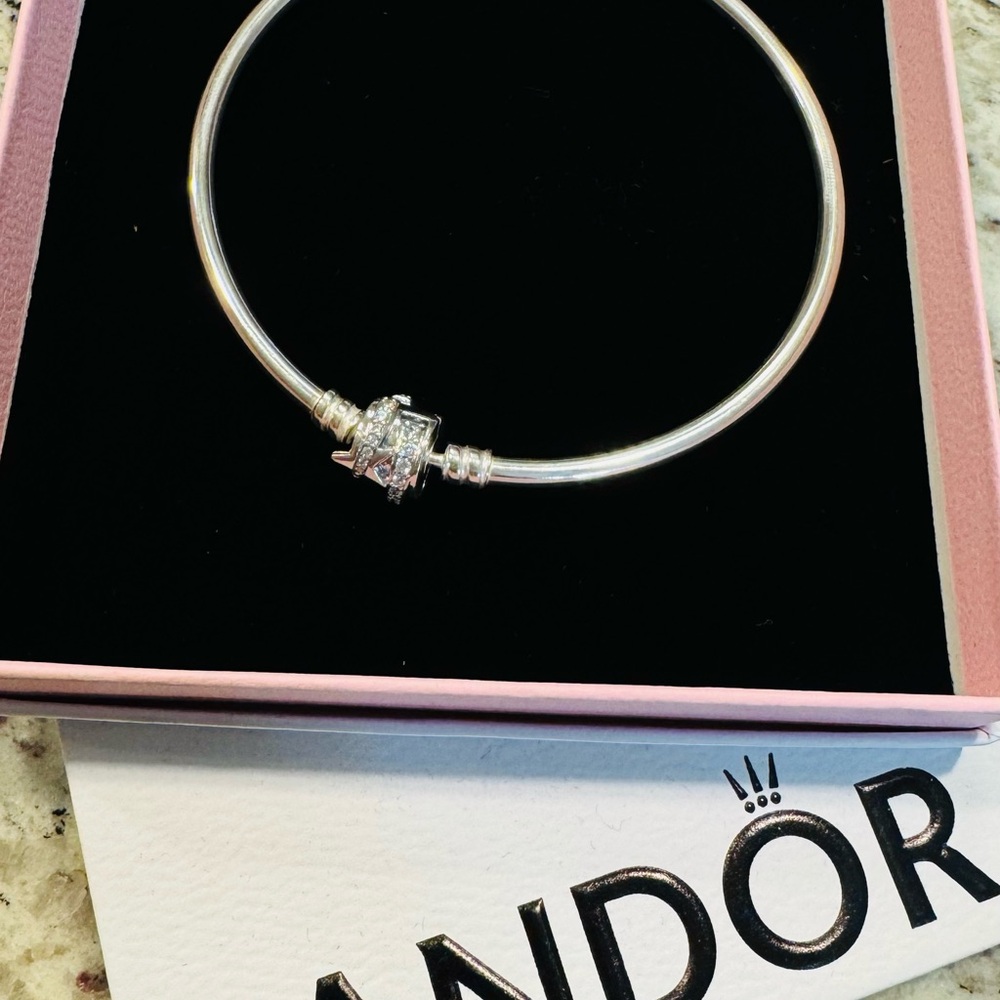 Pandora Silver and White Floral Charm Bracelet